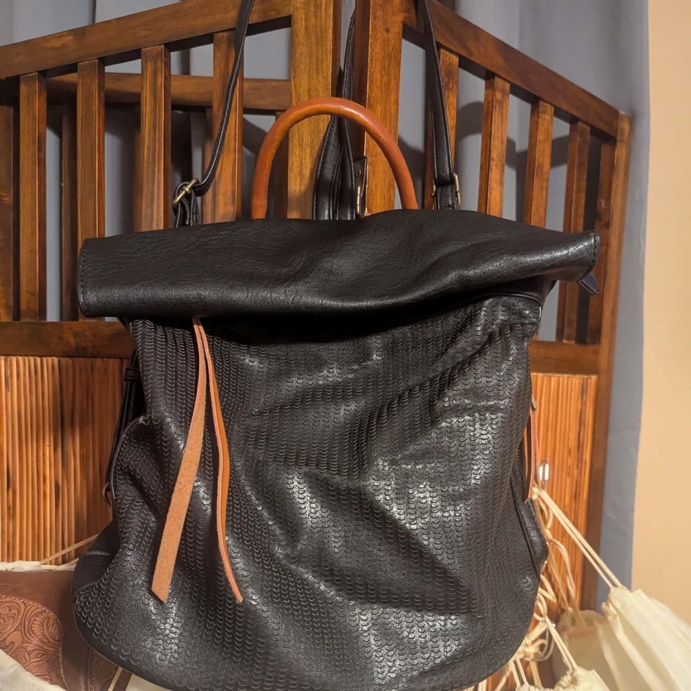 Chic Black Textured Backpack
